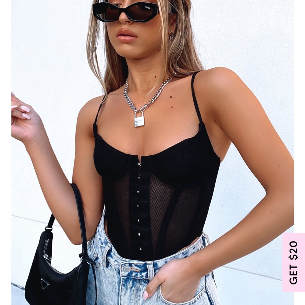 white fox boutique fishnet corset bustier